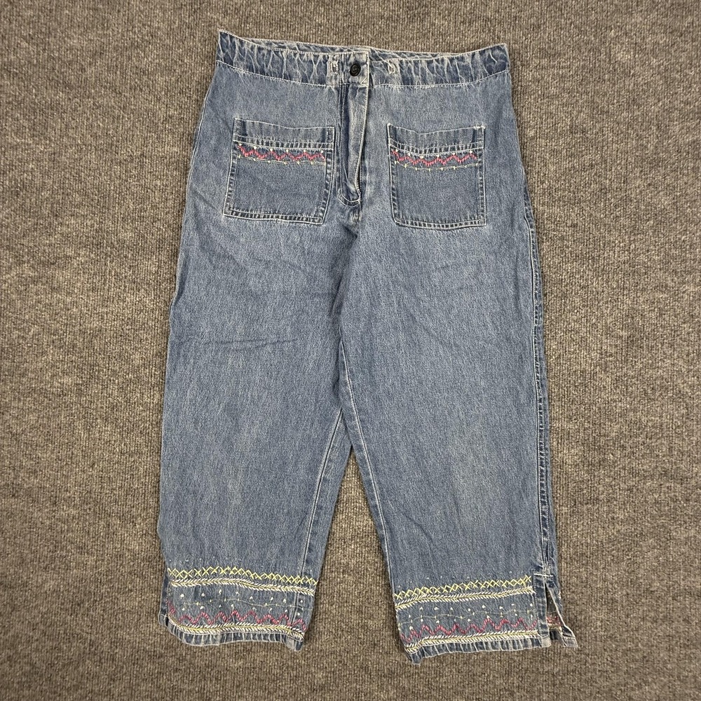 Agapo VTG Capri Jeans Womens‎ Medium Blue Denim Embroidered High Rise Y2K 90s